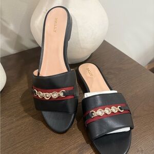 Bally Black and Red Embellished Mules